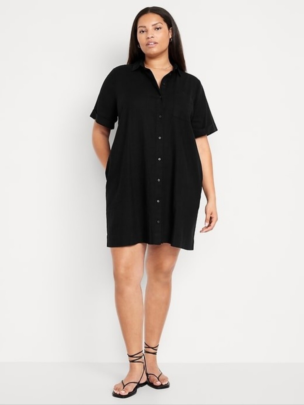 Old Navy Black Linen-Blend Shirt Dress Size XL